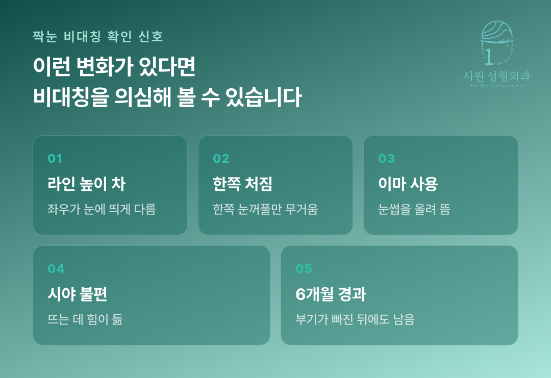 짝눈 비대칭 재수술을 검토해야 하는 다섯 가지 신호를 정리한 카드