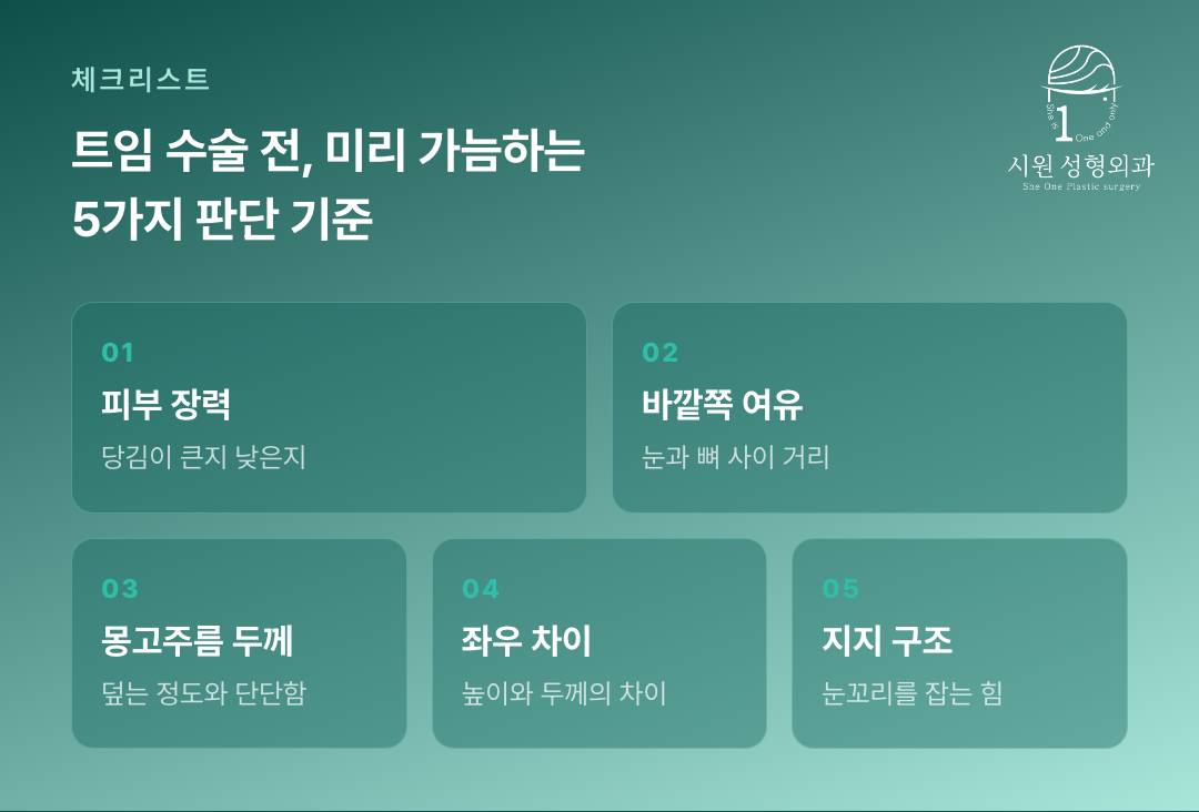 트임 수술 전에 위험을 가늠하기 위해 확인하는 다섯 가지 항목 카드