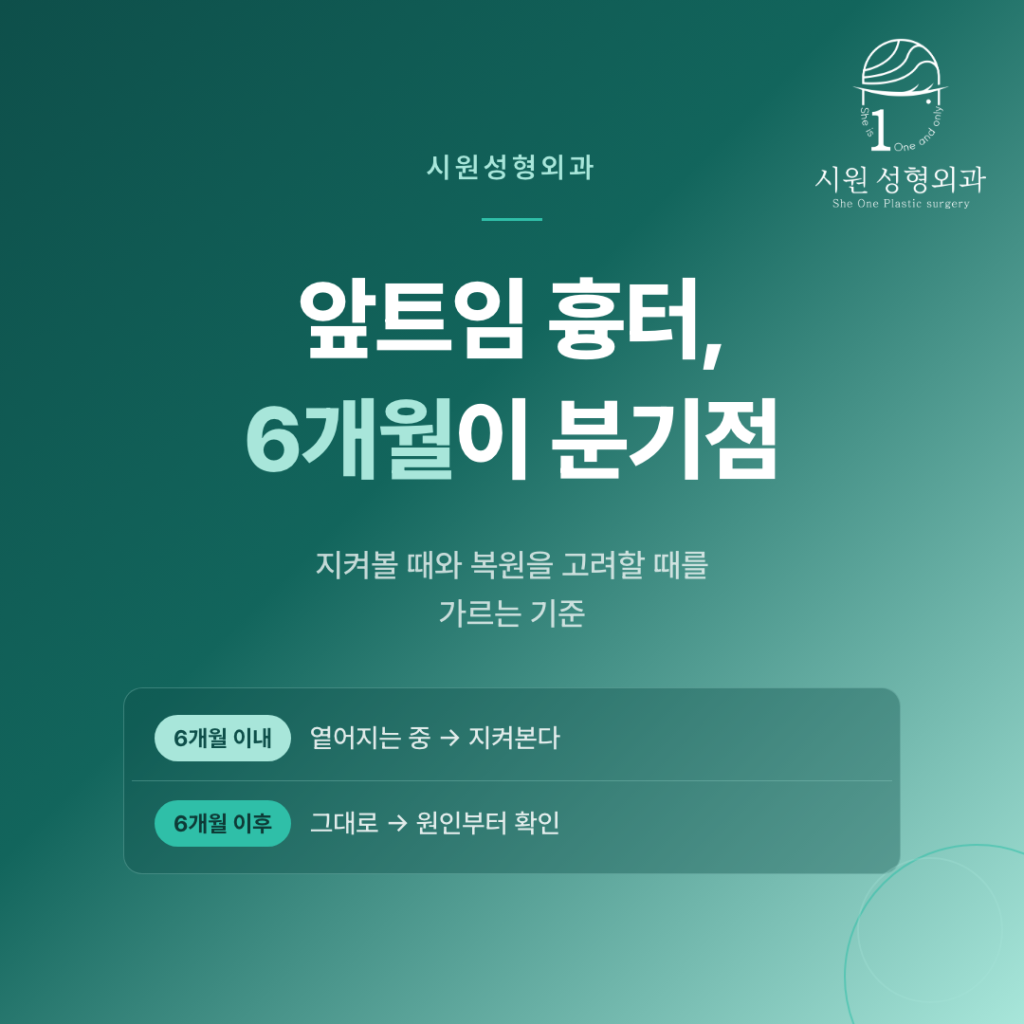 앞트임 흉터 복원 시점을 6개월 기준으로 나눈 안내 이미지