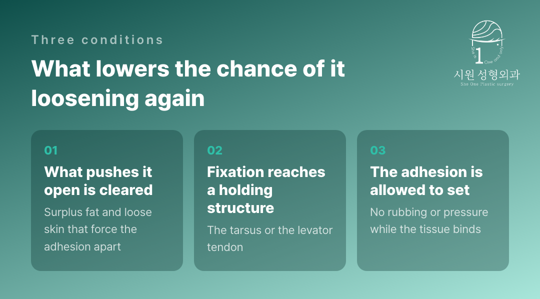 Three conditions that lower the chance of a crease loosening again