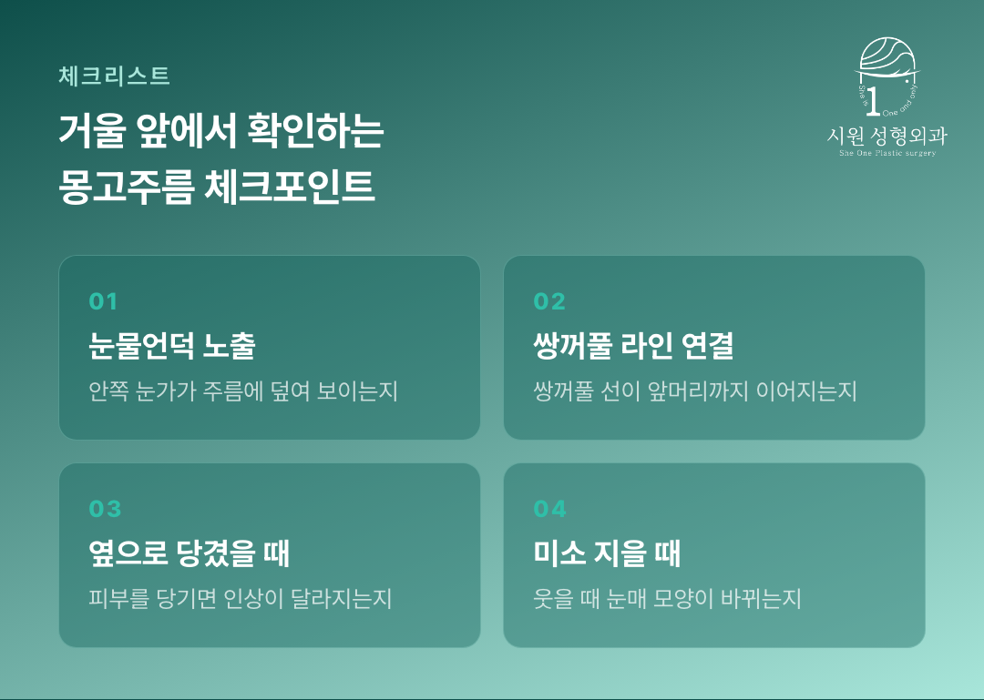 몽고주름 정도를 확인하는 체크포인트를 정리한 카드