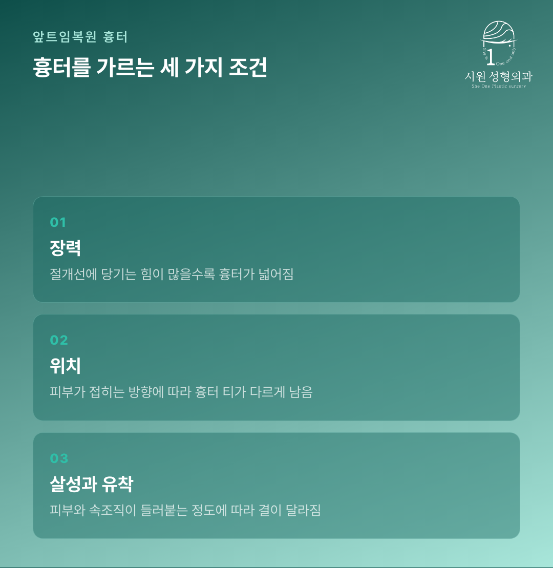 앞트임복원 흉터를 가르는 장력, 위치, 살성 세 조건을 정리한 카드