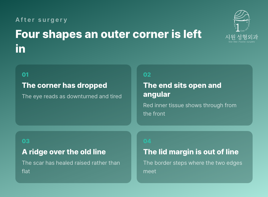 Four shapes an outer corner can be left in after lateral canthoplasty