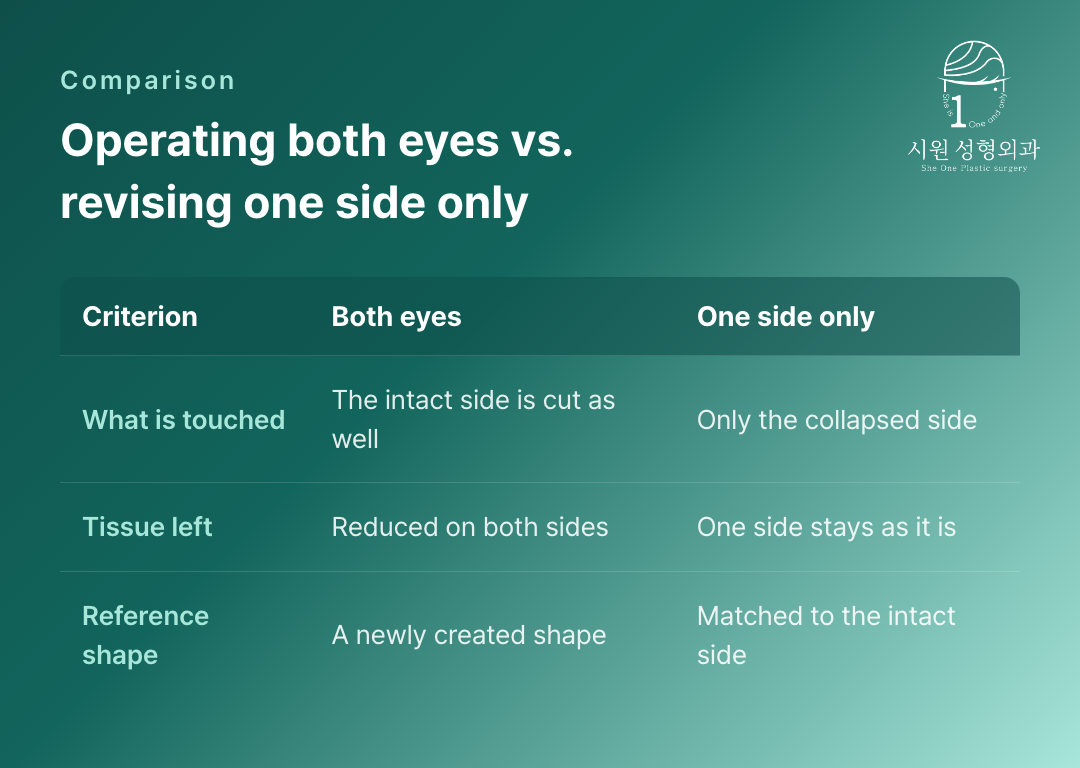 Operating both eyes compared with revising one side only